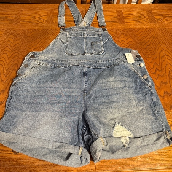 NEW Lane Bryant Boyfriend Short Denim Distressed Overalls Shortalls Sz 18 Casual - Picture 3 of 14